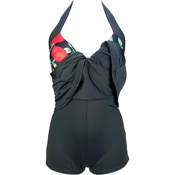 Cocoship Vintage Sailor Pin Up Halter Neck Swimsuit Floral Print Size 14 - Picture 5 of 10